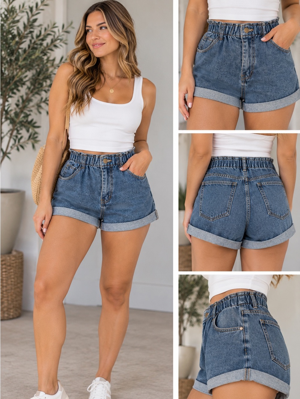 Unbranded high‎ waisted denim shorts medium cuffed blue size S